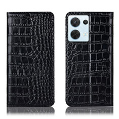 Funda de Cuero Cartera con Soporte Carcasa H08P para Oppo Reno9 Pro 5G Negro