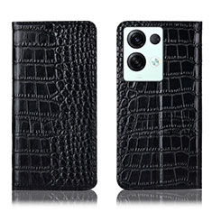 Funda de Cuero Cartera con Soporte Carcasa H08P para Oppo Reno9 Pro+ Plus 5G Negro