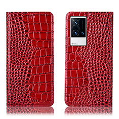 Funda de Cuero Cartera con Soporte Carcasa H08P para Vivo iQOO 8 Pro 5G Rojo