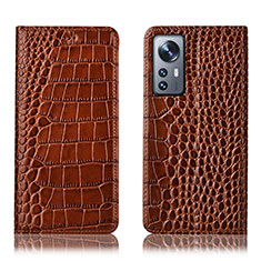 Funda de Cuero Cartera con Soporte Carcasa H08P para Xiaomi Mi 12 Pro 5G Marron Claro