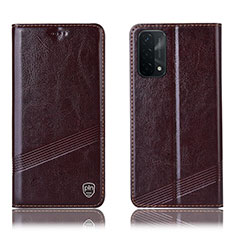 Funda de Cuero Cartera con Soporte Carcasa H09P para Oppo A74 5G Marron