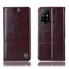 Funda de Cuero Cartera con Soporte Carcasa H09P para Oppo A95 5G Marron