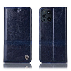 Funda de Cuero Cartera con Soporte Carcasa H09P para Oppo Find X3 5G Azul