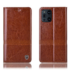 Funda de Cuero Cartera con Soporte Carcasa H09P para Oppo Find X3 5G Marron Claro