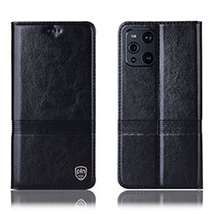 Funda de Cuero Cartera con Soporte Carcasa H09P para Oppo Find X3 5G Negro