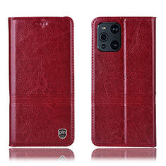 Funda de Cuero Cartera con Soporte Carcasa H09P para Oppo Find X3 5G Rojo