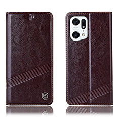 Funda de Cuero Cartera con Soporte Carcasa H09P para Oppo Find X5 5G Marron