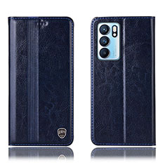 Funda de Cuero Cartera con Soporte Carcasa H09P para Oppo Reno6 5G Azul