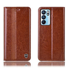 Funda de Cuero Cartera con Soporte Carcasa H09P para Oppo Reno6 5G Marron Claro