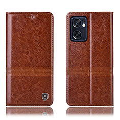 Funda de Cuero Cartera con Soporte Carcasa H09P para Oppo Reno7 SE 5G Marron Claro