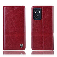 Funda de Cuero Cartera con Soporte Carcasa H09P para Oppo Reno7 SE 5G Rojo