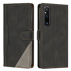 Funda de Cuero Cartera con Soporte Carcasa H09X para Sony Xperia 1 V Negro