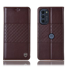 Funda de Cuero Cartera con Soporte Carcasa H10P para Motorola Moto Edge (2022) 5G Marron