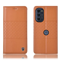 Funda de Cuero Cartera con Soporte Carcasa H10P para Motorola Moto Edge (2022) 5G Naranja