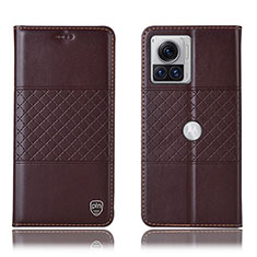 Funda de Cuero Cartera con Soporte Carcasa H10P para Motorola Moto Edge 30 Ultra 5G Marron