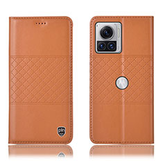 Funda de Cuero Cartera con Soporte Carcasa H10P para Motorola Moto Edge 30 Ultra 5G Naranja