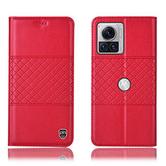 Funda de Cuero Cartera con Soporte Carcasa H10P para Motorola Moto Edge 30 Ultra 5G Rojo