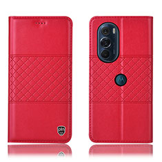 Funda de Cuero Cartera con Soporte Carcasa H10P para Motorola Moto Edge Plus (2022) 5G Rojo