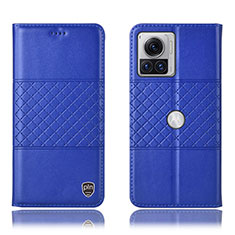 Funda de Cuero Cartera con Soporte Carcasa H10P para Motorola Moto Edge X30 Pro 5G Azul