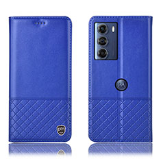 Funda de Cuero Cartera con Soporte Carcasa H10P para Motorola Moto G200 5G Azul