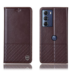 Funda de Cuero Cartera con Soporte Carcasa H10P para Motorola Moto G200 5G Marron