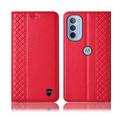 Funda de Cuero Cartera con Soporte Carcasa H10P para Motorola Moto G31 Rojo