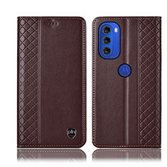 Funda de Cuero Cartera con Soporte Carcasa H10P para Motorola Moto G51 5G Marron