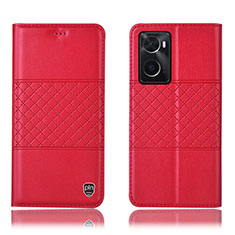 Funda de Cuero Cartera con Soporte Carcasa H10P para Oppo A36 Rojo