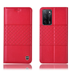 Funda de Cuero Cartera con Soporte Carcasa H10P para Oppo A55 5G Rojo