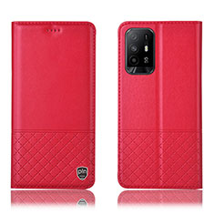 Funda de Cuero Cartera con Soporte Carcasa H10P para Oppo A94 5G Rojo