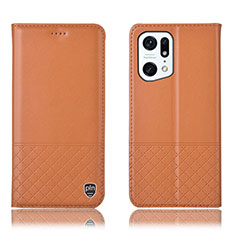 Funda de Cuero Cartera con Soporte Carcasa H10P para Oppo Find X5 5G Naranja