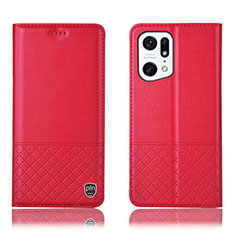 Funda de Cuero Cartera con Soporte Carcasa H10P para Oppo Find X5 5G Rojo