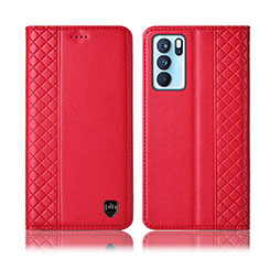 Funda de Cuero Cartera con Soporte Carcasa H10P para Oppo Reno6 Pro 5G India Rojo