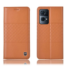 Funda de Cuero Cartera con Soporte Carcasa H10P para Oppo Reno7 Pro 5G Naranja