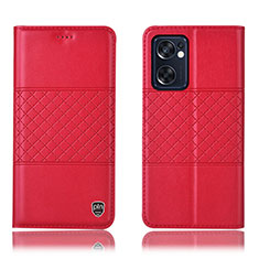 Funda de Cuero Cartera con Soporte Carcasa H10P para Oppo Reno7 SE 5G Rojo