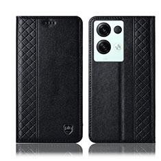 Funda de Cuero Cartera con Soporte Carcasa H10P para Oppo Reno9 Pro+ Plus 5G Negro