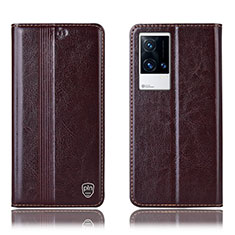 Funda de Cuero Cartera con Soporte Carcasa H10P para Vivo iQOO 8 5G Marron