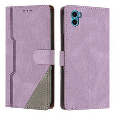 Funda de Cuero Cartera con Soporte Carcasa H10X para Motorola Moto E22S Morado