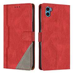 Funda de Cuero Cartera con Soporte Carcasa H10X para Motorola Moto E22S Rojo