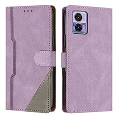 Funda de Cuero Cartera con Soporte Carcasa H10X para Motorola Moto Edge 30 Lite 5G Morado