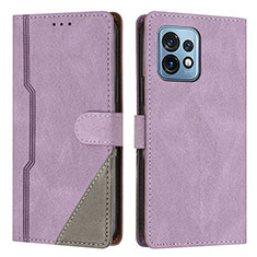 Funda de Cuero Cartera con Soporte Carcasa H10X para Motorola Moto Edge 40 Pro 5G Morado