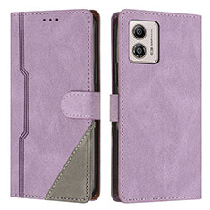 Funda de Cuero Cartera con Soporte Carcasa H10X para Motorola Moto G53 5G Morado