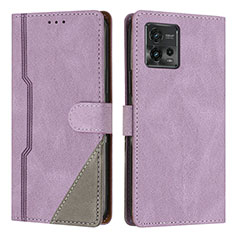 Funda de Cuero Cartera con Soporte Carcasa H10X para Motorola Moto G72 Morado