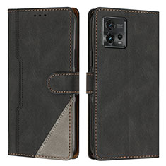 Funda de Cuero Cartera con Soporte Carcasa H10X para Motorola Moto G72 Negro