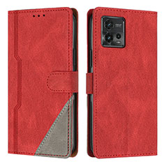 Funda de Cuero Cartera con Soporte Carcasa H10X para Motorola Moto G72 Rojo