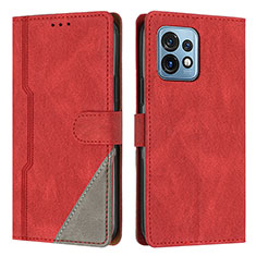 Funda de Cuero Cartera con Soporte Carcasa H10X para Motorola Moto X40 5G Rojo