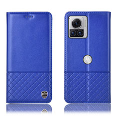 Funda de Cuero Cartera con Soporte Carcasa H11P para Motorola Moto Edge 30 Ultra 5G Azul