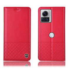 Funda de Cuero Cartera con Soporte Carcasa H11P para Motorola Moto Edge 30 Ultra 5G Rojo