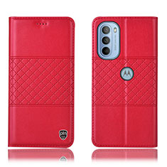 Funda de Cuero Cartera con Soporte Carcasa H11P para Motorola Moto G31 Rojo