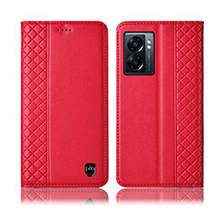 Funda de Cuero Cartera con Soporte Carcasa H11P para Oppo A57 5G Rojo